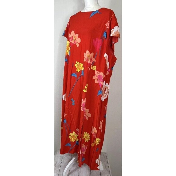 Ann Taylor LOFT Plus Lily Cap Sleeve Spring Poppy Red Midi Dress Size 26 - Picture 8 of 11